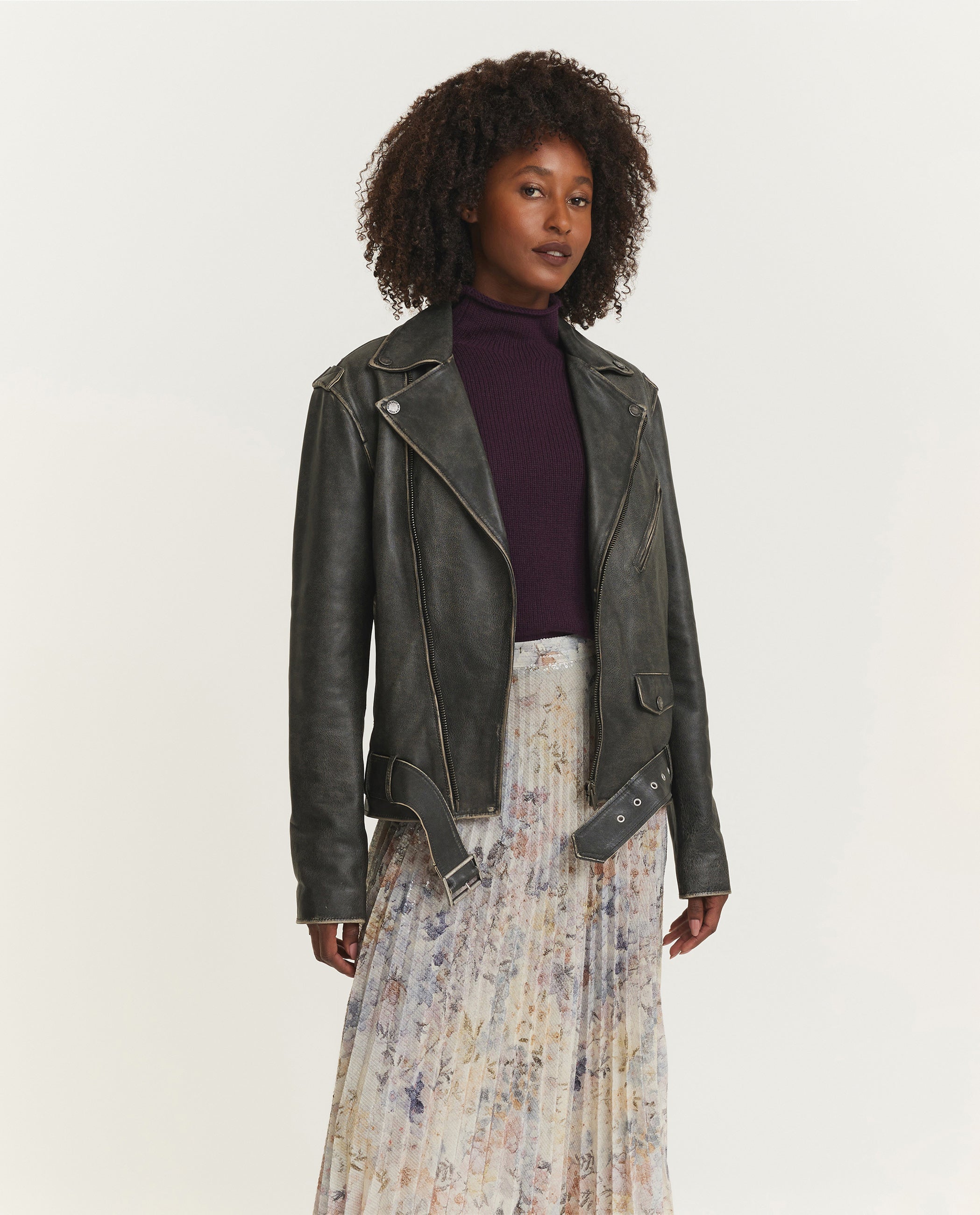 Leren Bikerjack - Zwart