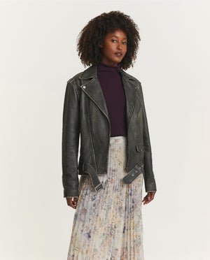 Leren Bikerjack - Zwart