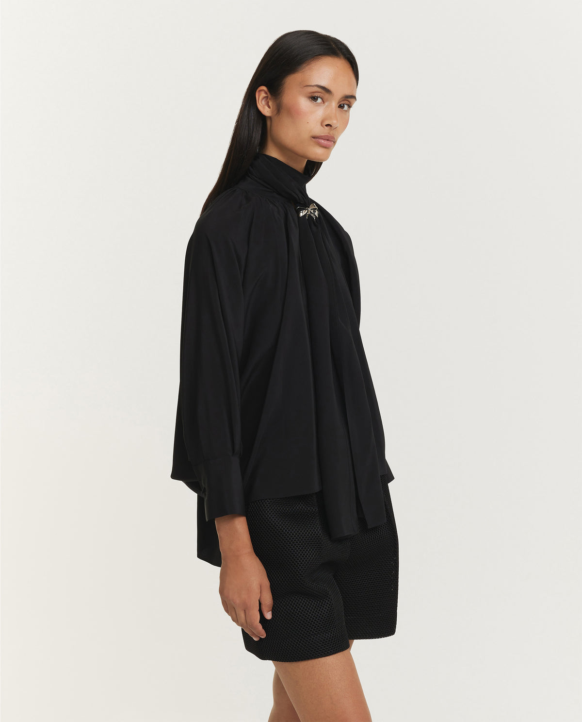Zijden Leonida Blouse - Zwart