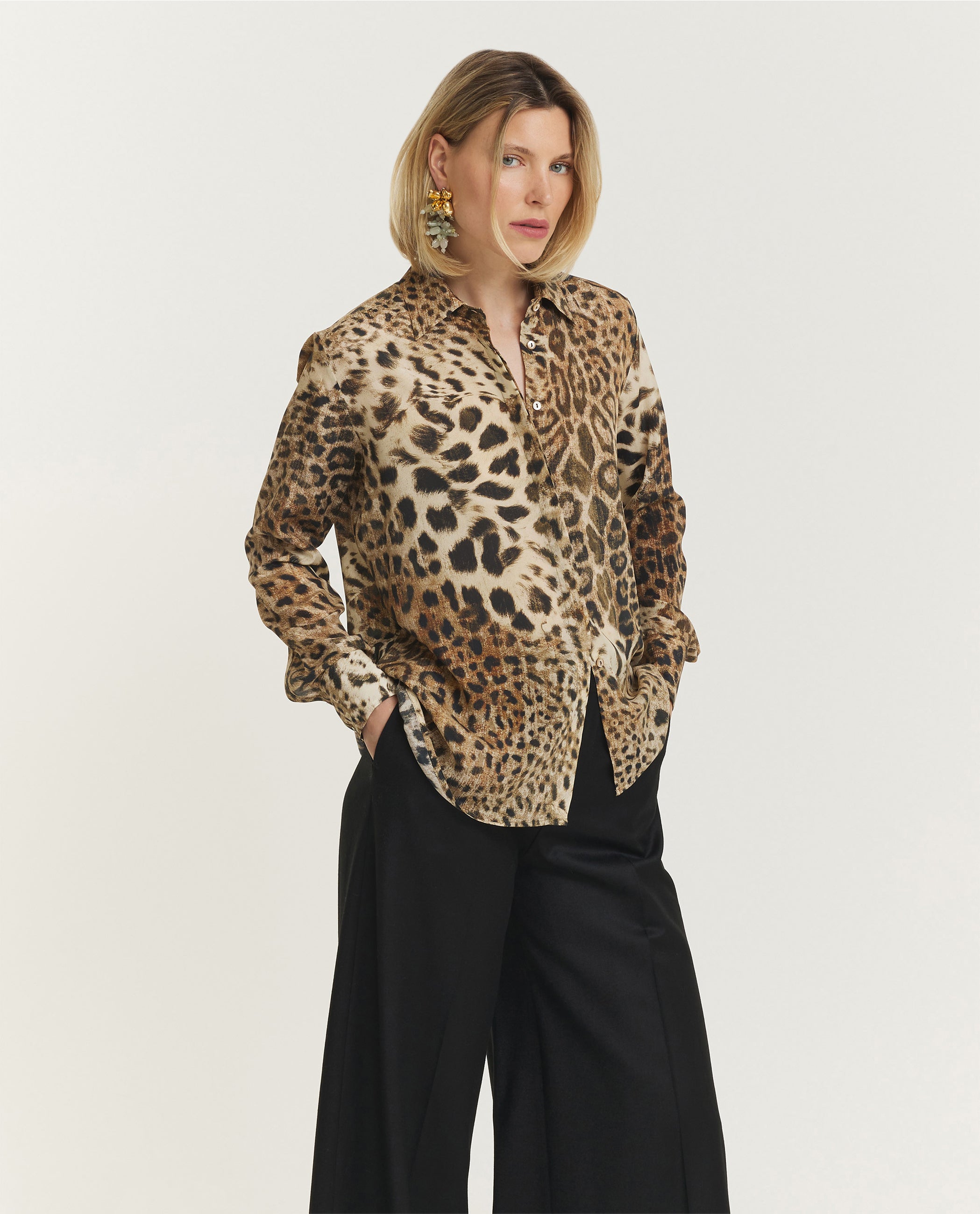 Zijden Leopard Blouse - Lichtbruin