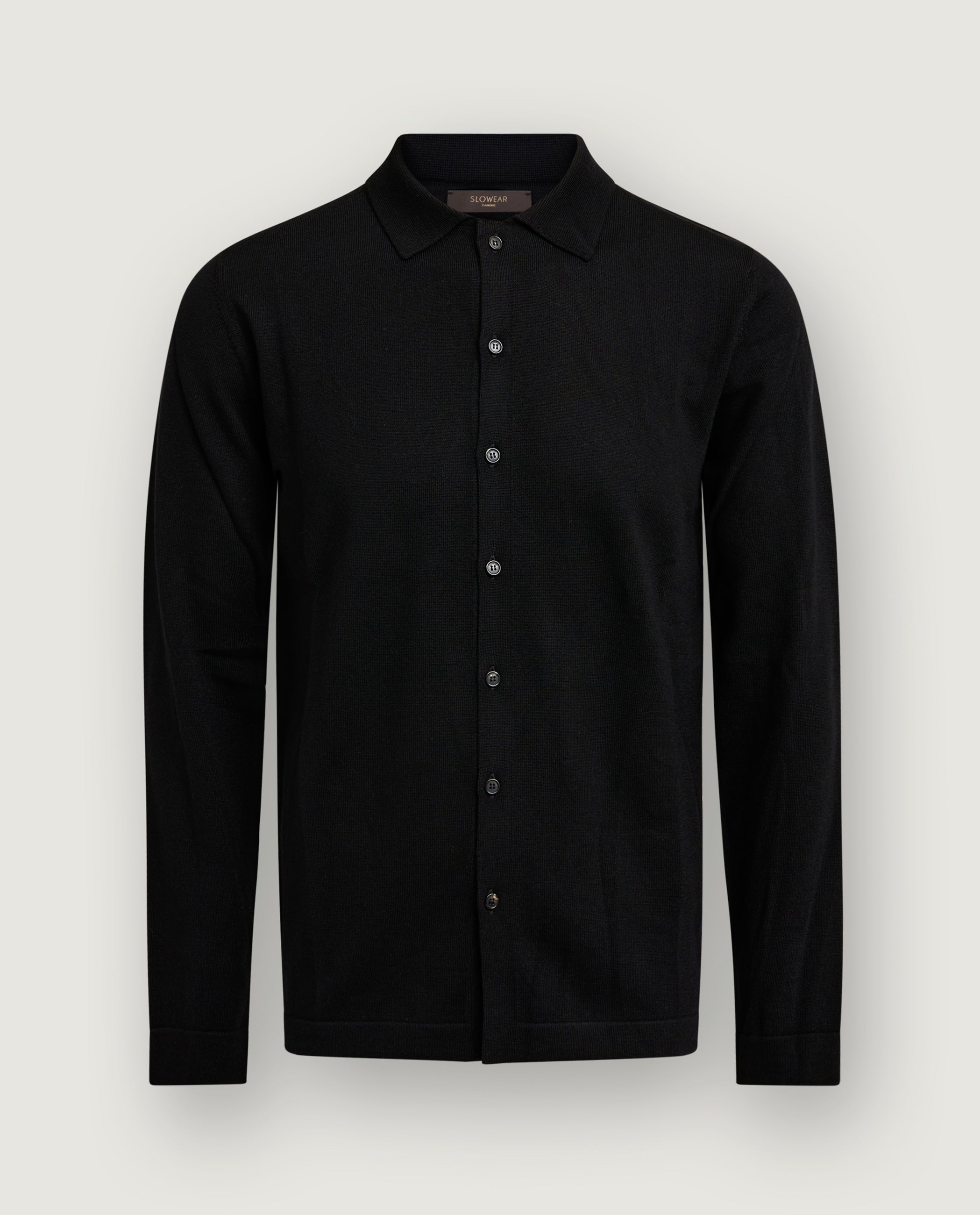 Wol Lange Mouwen Shirt - Zwart