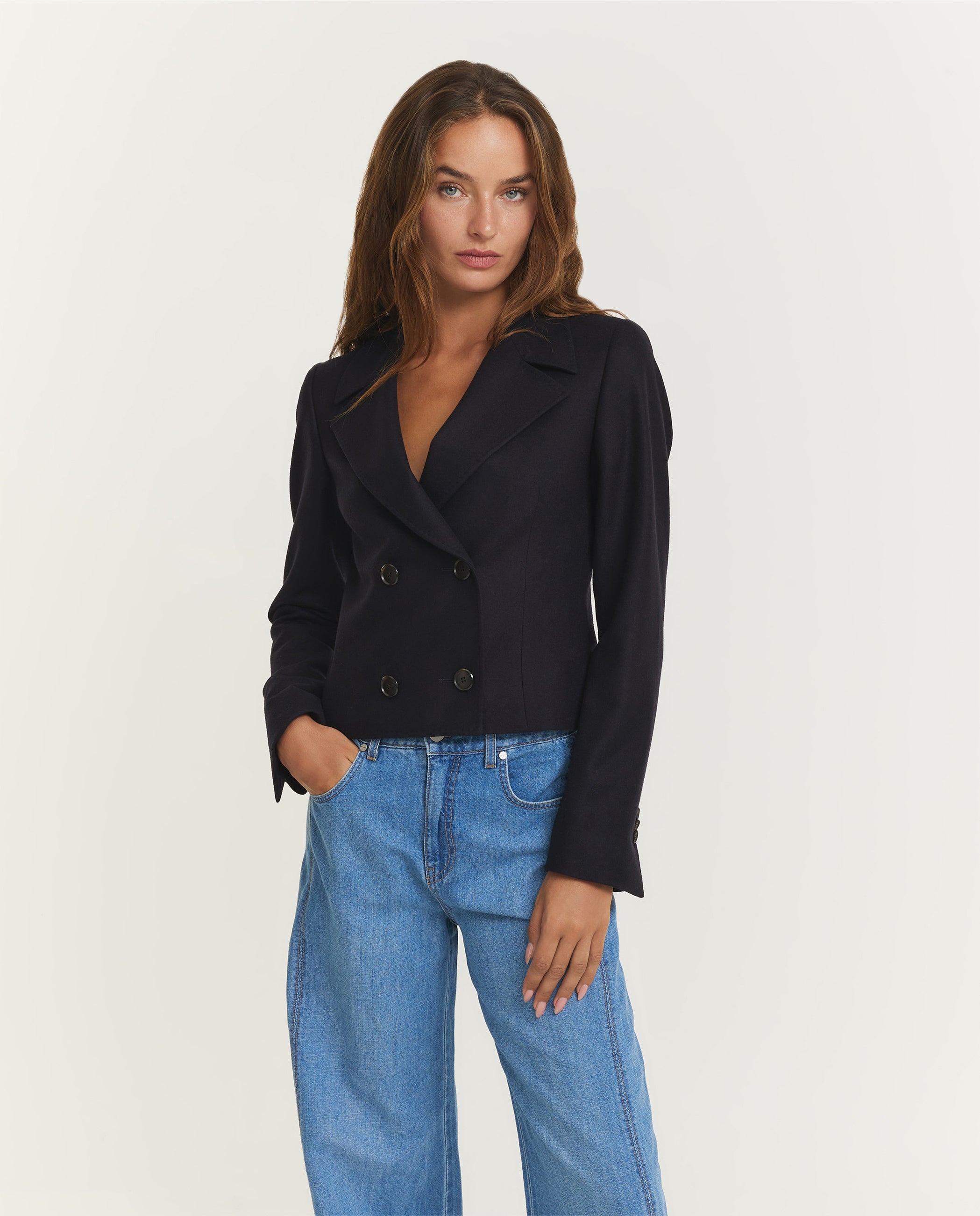 Cropped Wol Cashmere DB Jasje - Donkerblauw