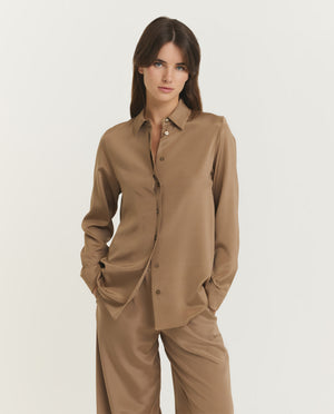 Zijden Avion Shirt - Lichtbruin