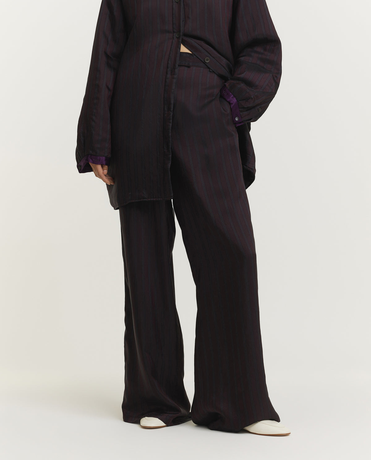 Gestreepte Cupro Broek