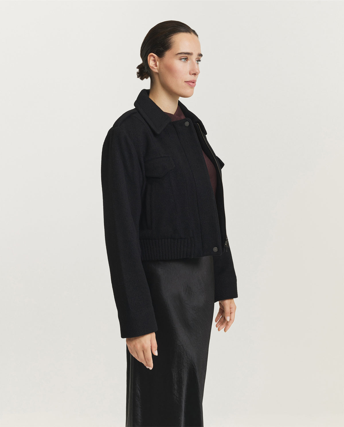 Cropped Wol Mix Jasje - Zwart