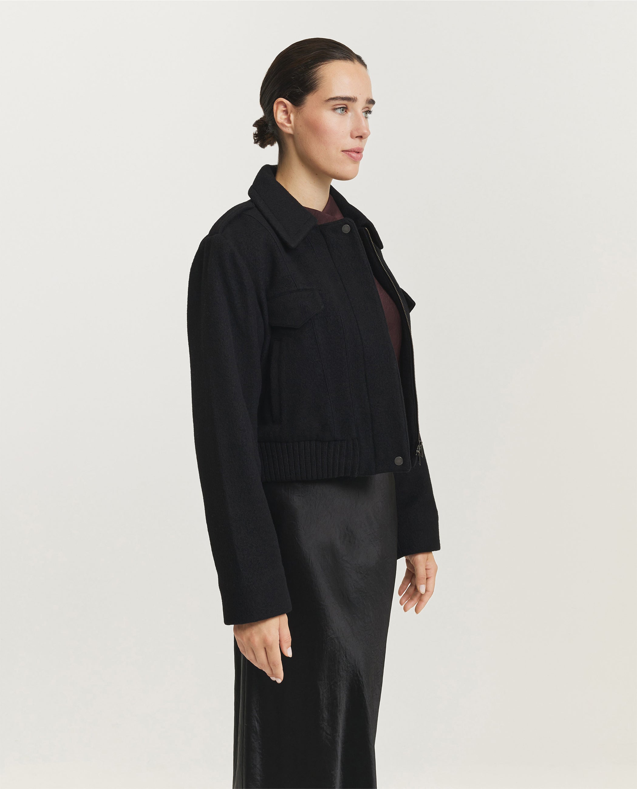 Cropped Wol Mix Jasje - Zwart