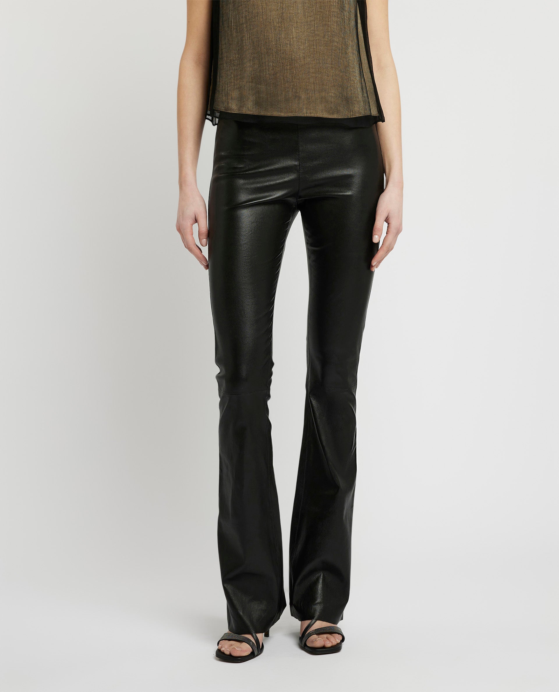 Flared trousers in stretch leather