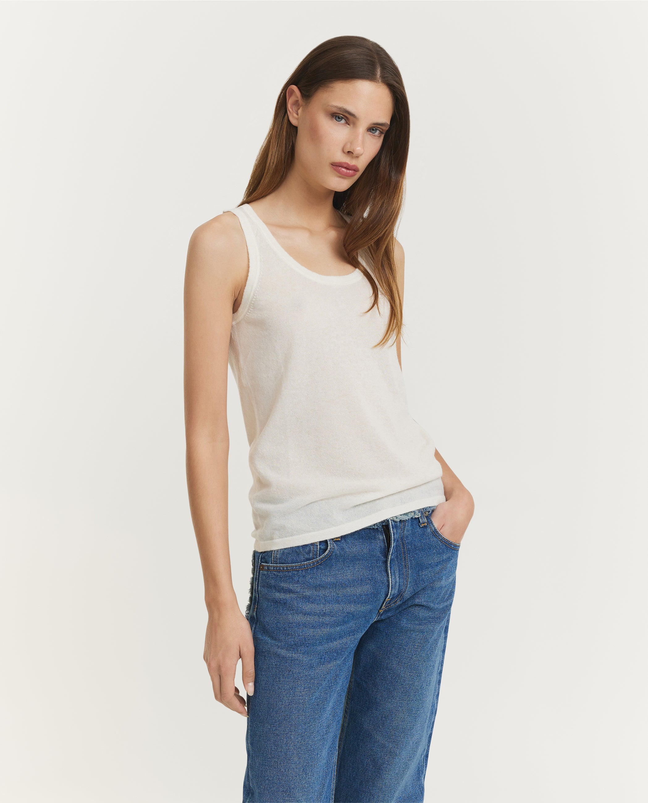 Cashmere Zijden Tank Top - Ecru