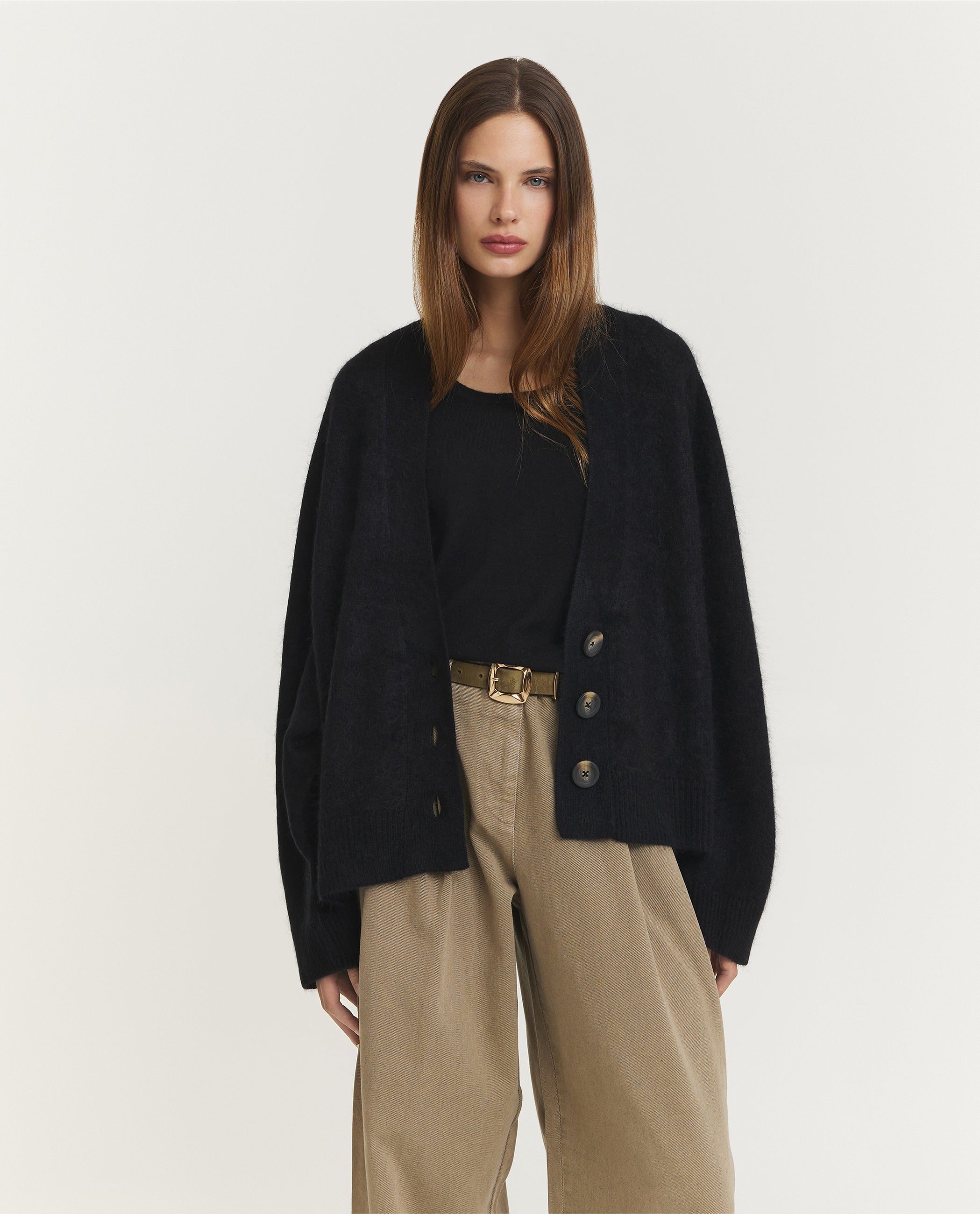 Relaxed Wollen Vest - Zwart