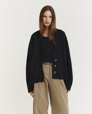 Relaxed Wollen Vest - Zwart