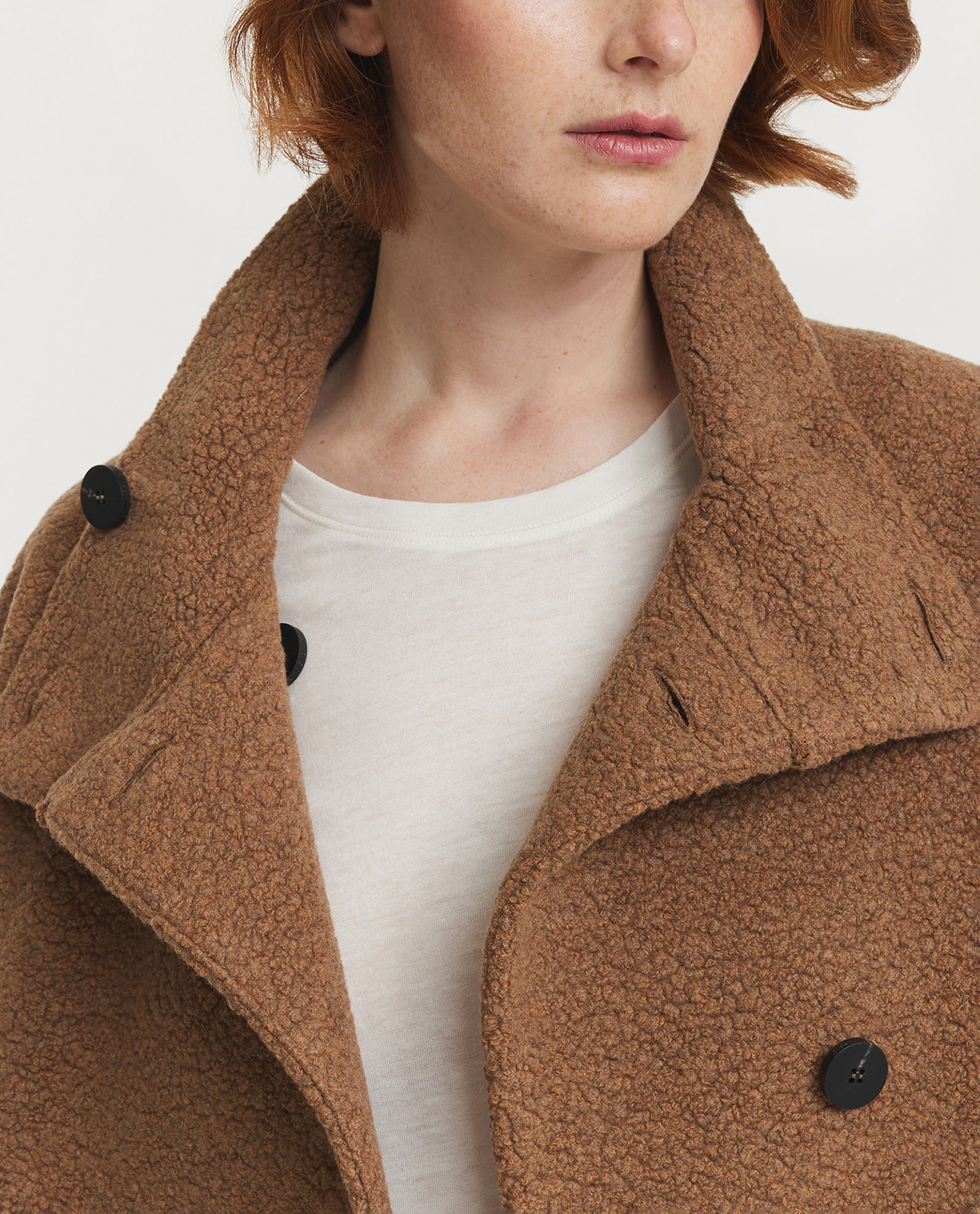 Cropped Funnel Bouclé Jas - Bruin