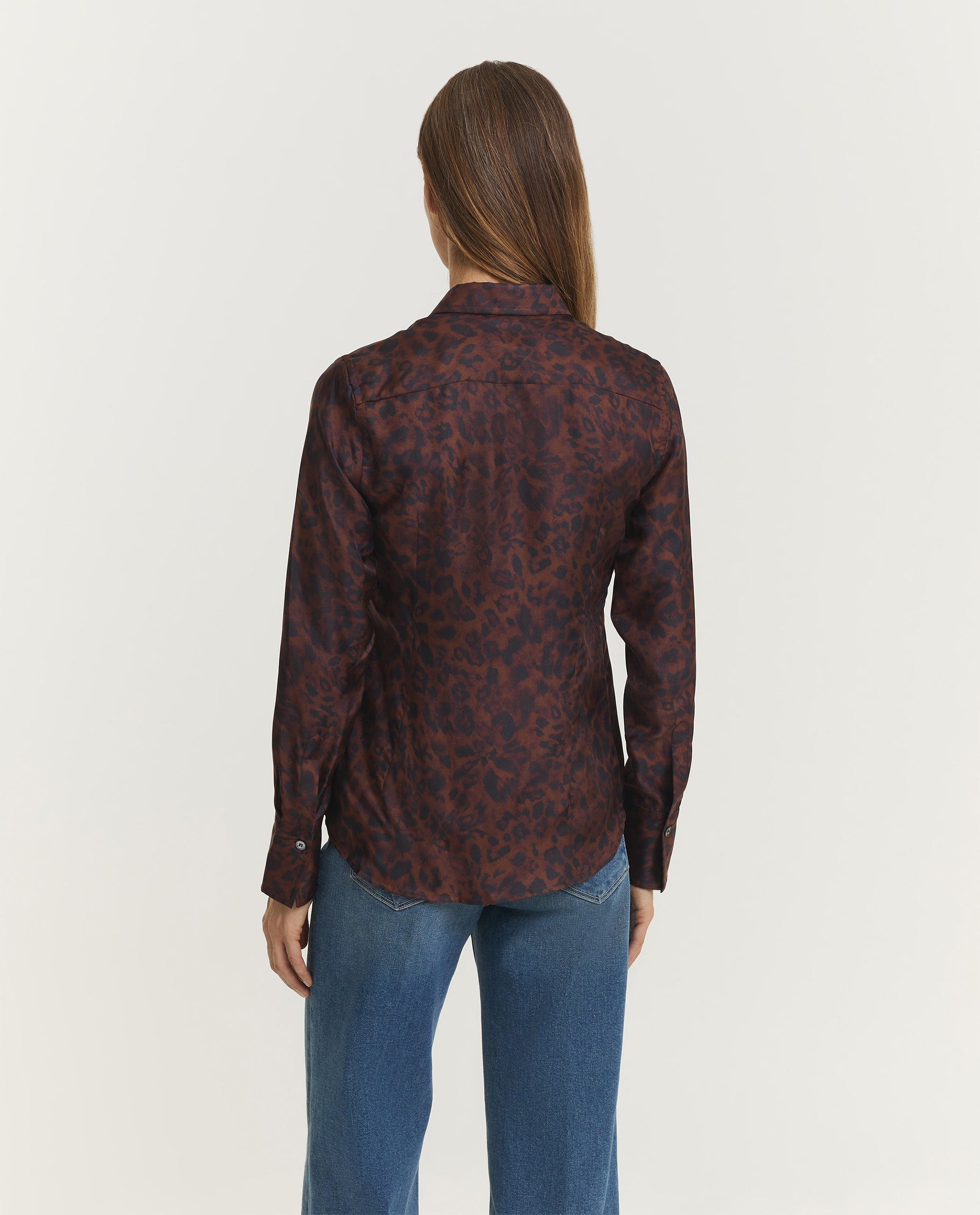 Zijden Dierenprint Blouse - Bruin