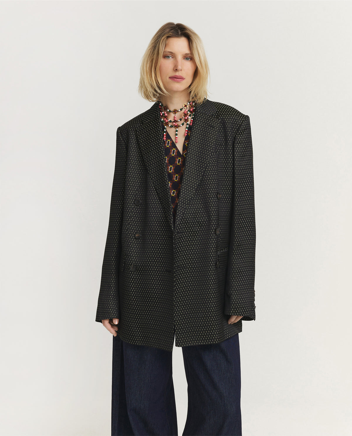 Oversized Jacquard Blazer - Zwart