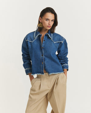 Pacific Roads Cropped Denim Shirt - Blauw