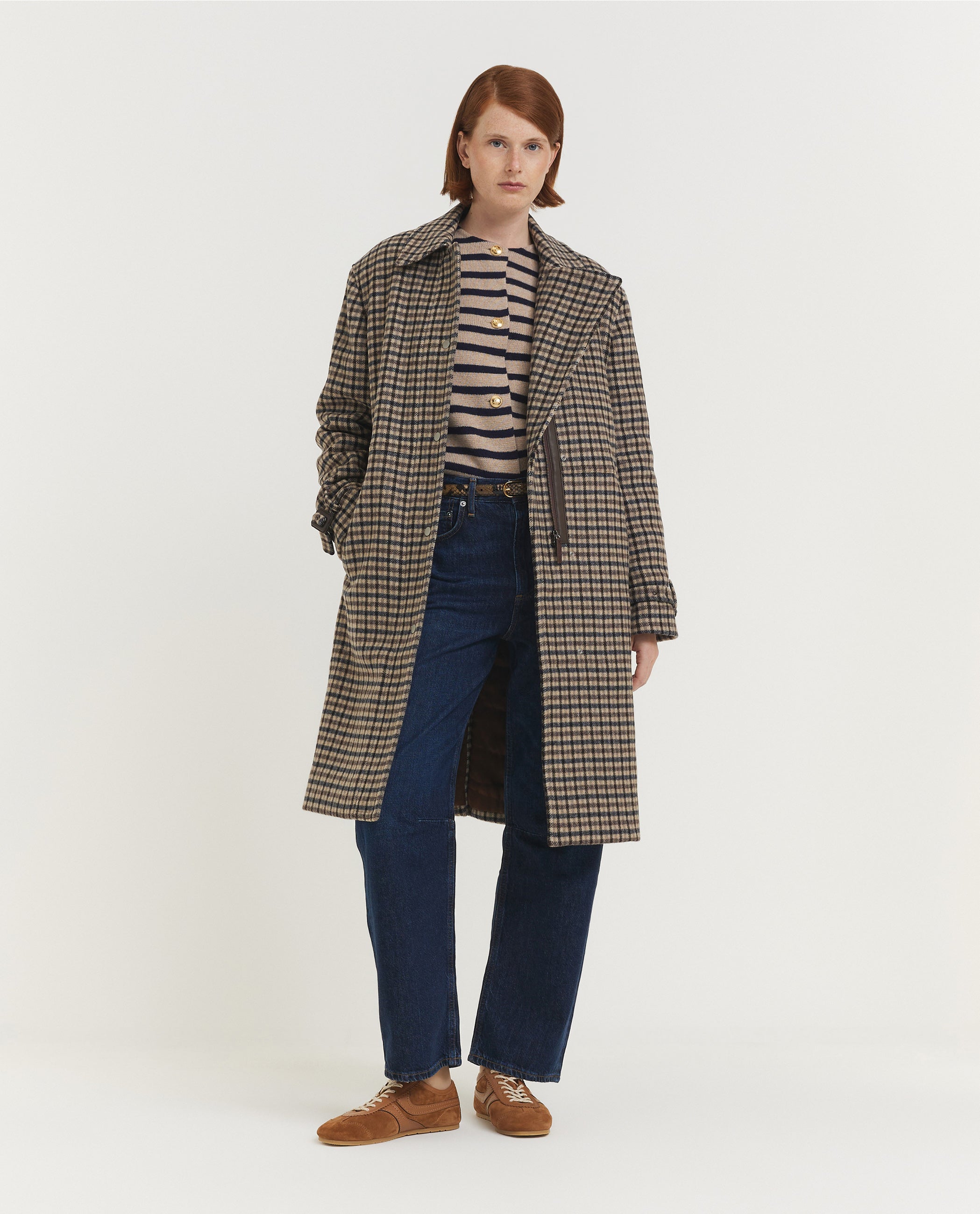 Geruite Car Coat - Lichtbruin