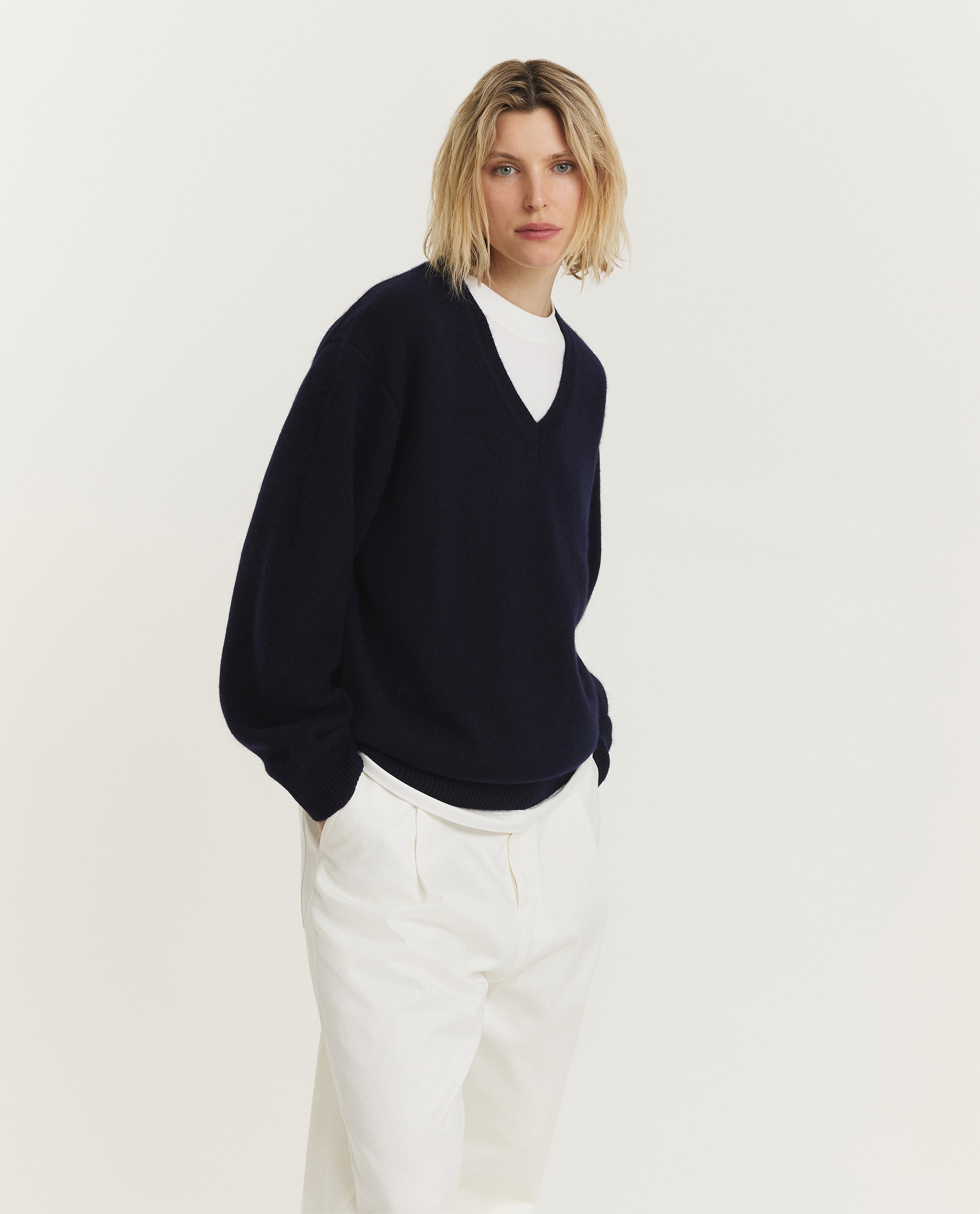 Cashmere V-Hals Trui - Donkerblauw