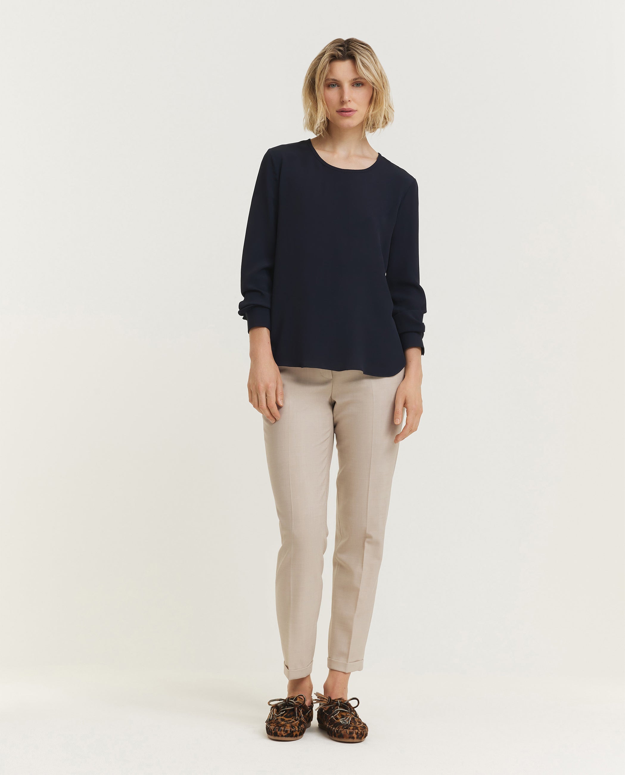 Vloeiende Rond Hals Top - Donkerblauw