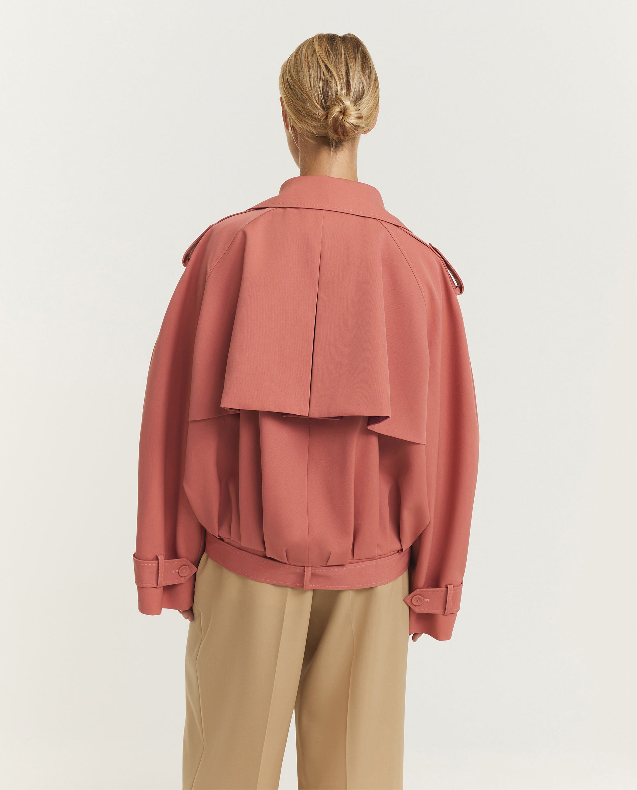 Korte Wollen Trenchcoat - Roze