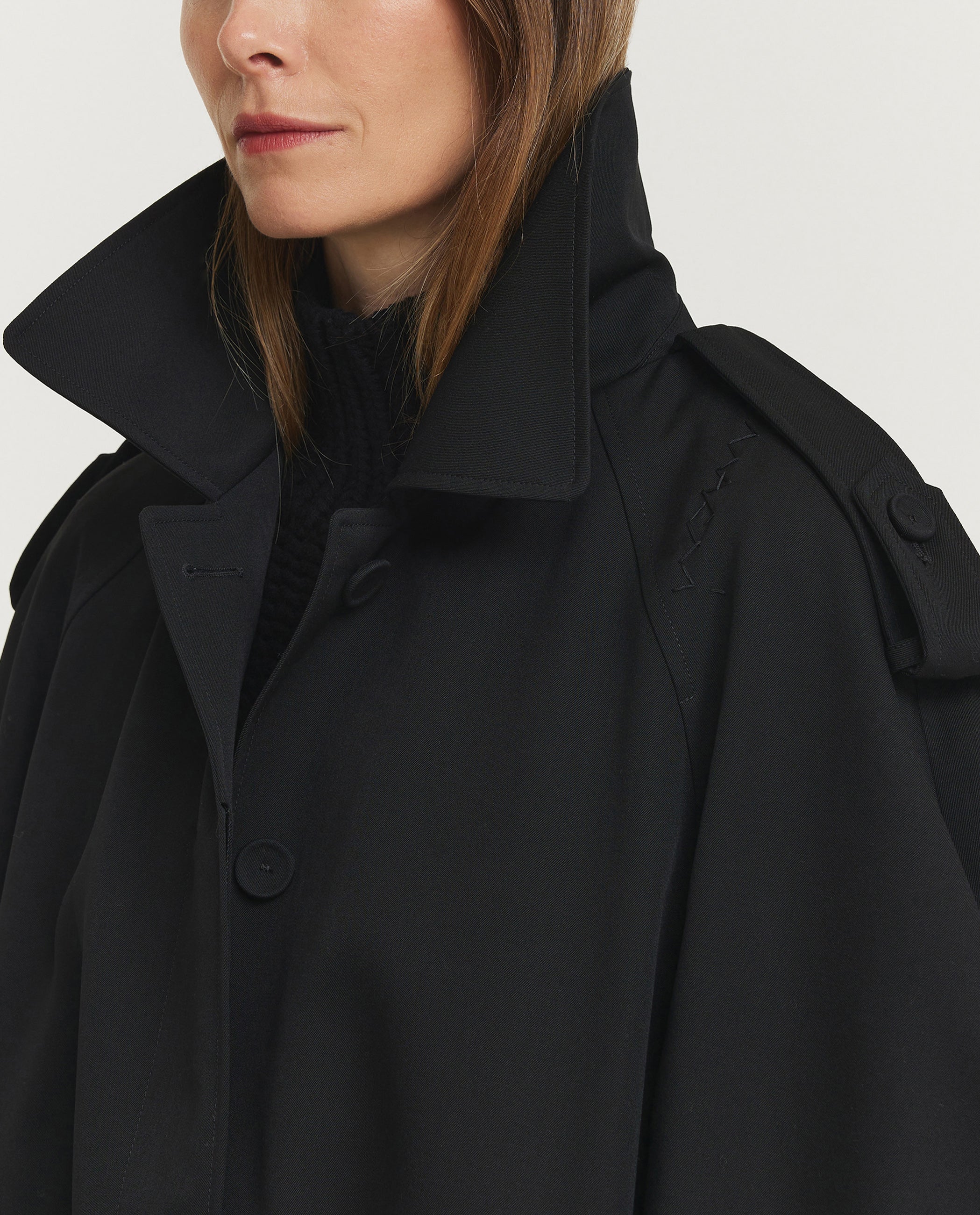 Korte Wollen Trenchcoat - Zwart