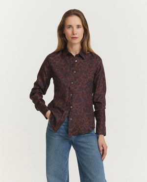 Zijden Dierenprint Blouse - Bruin