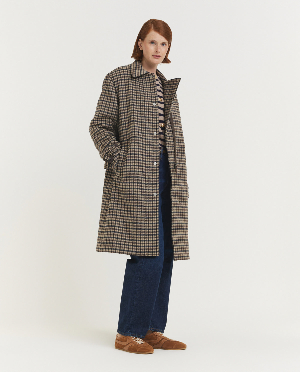 Geruite Car Coat - Lichtbruin