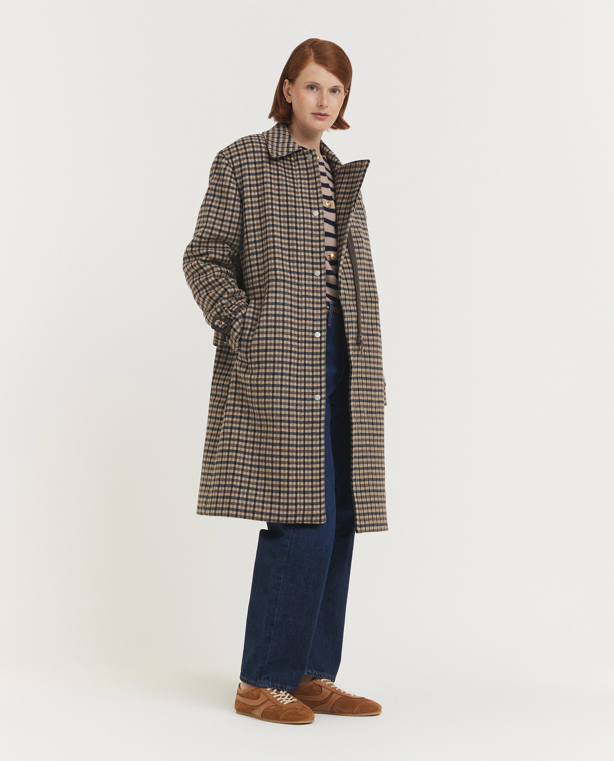 Geruite Car Coat - Lichtbruin