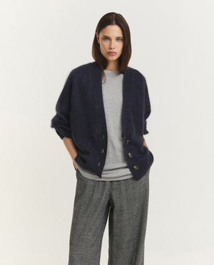 Relaxed Wollen Vest - Donkerblauw