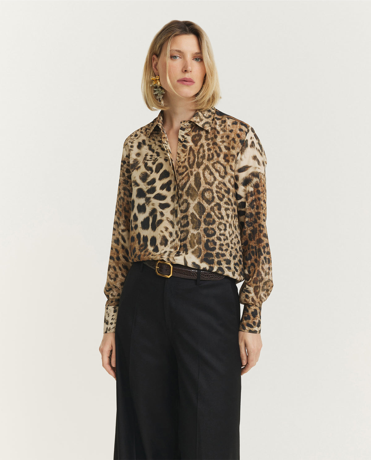 Zijden Leopard Blouse - Lichtbruin