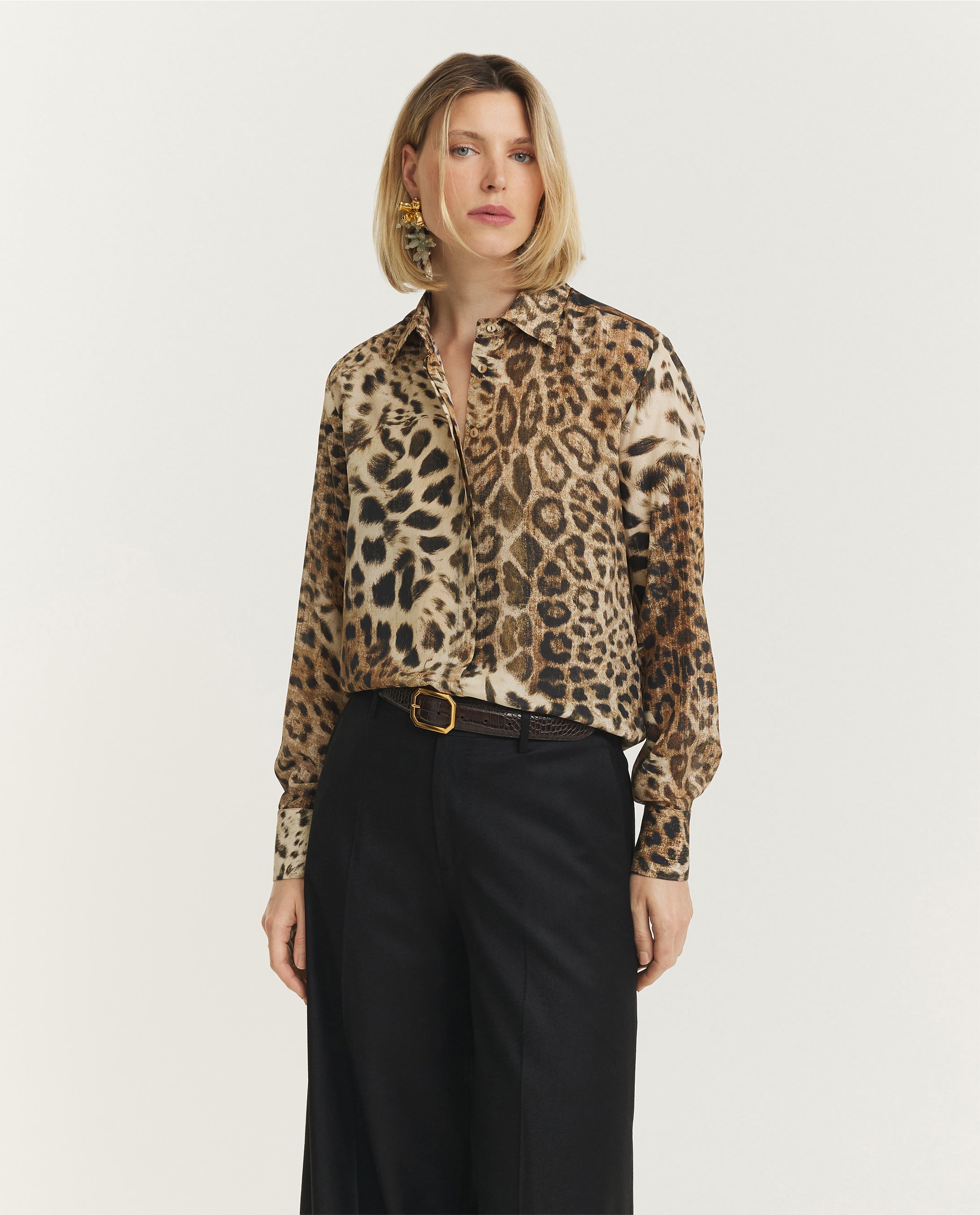 Zijden Leopard Blouse - Lichtbruin