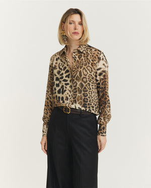 Zijden Leopard Blouse - Lichtbruin