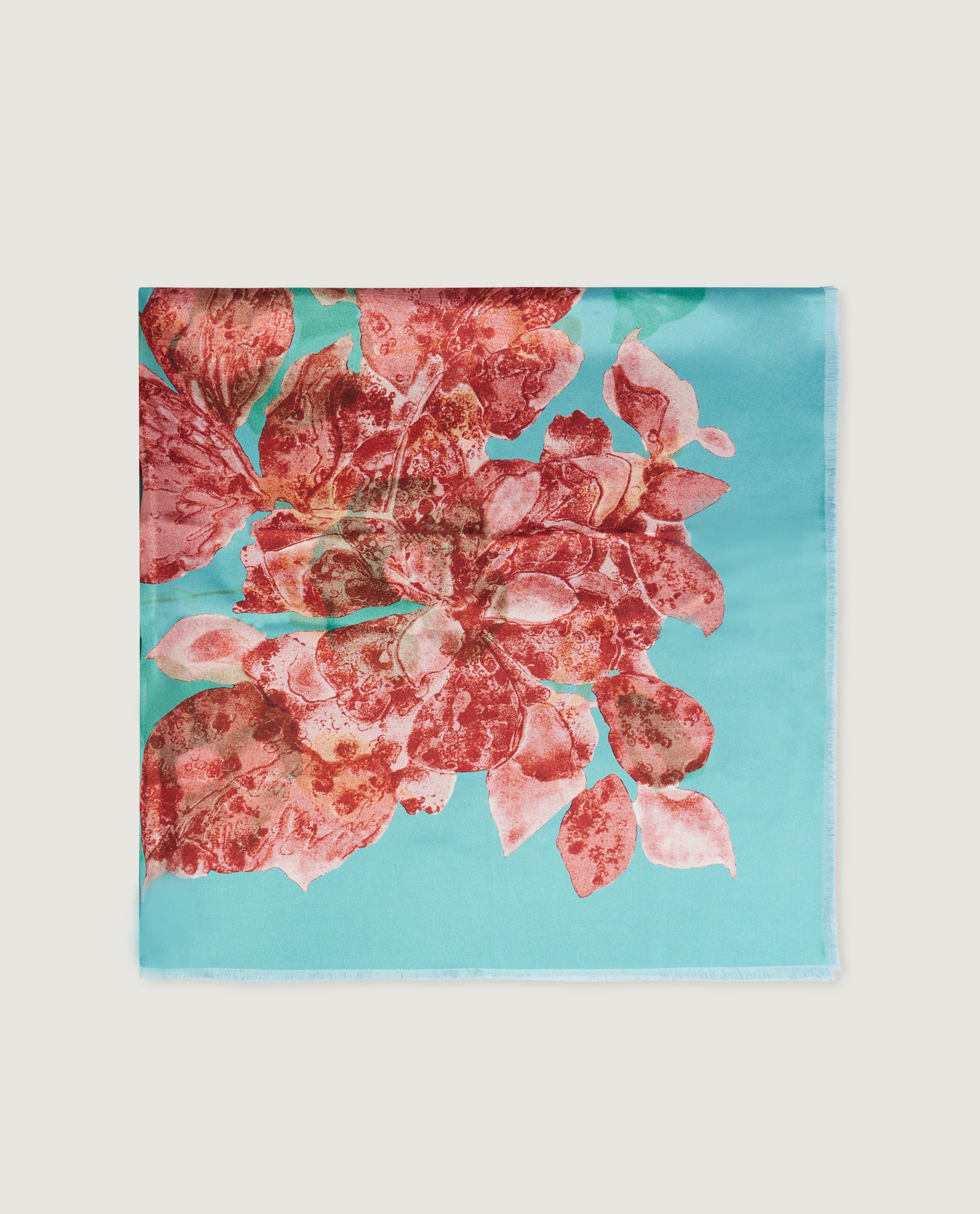 Floraal Zijden Shawl - Lichtblauw