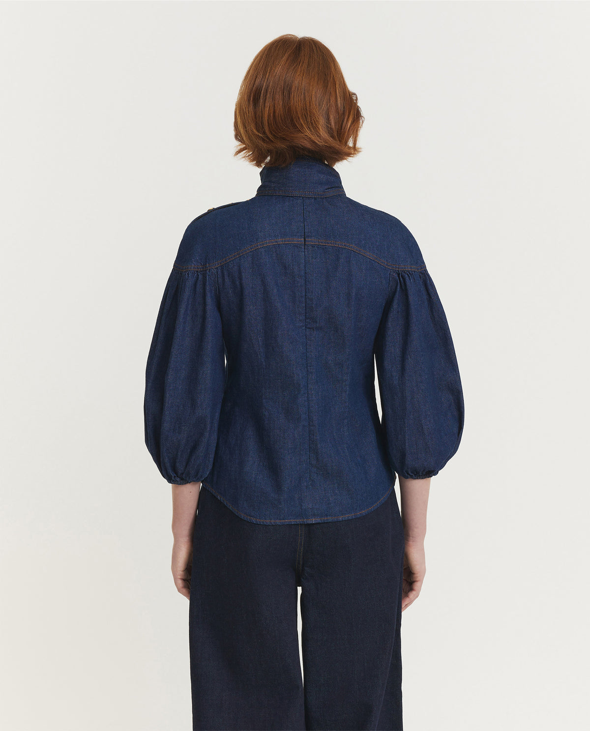 Denim Fitted Blouse - Donkerblauw