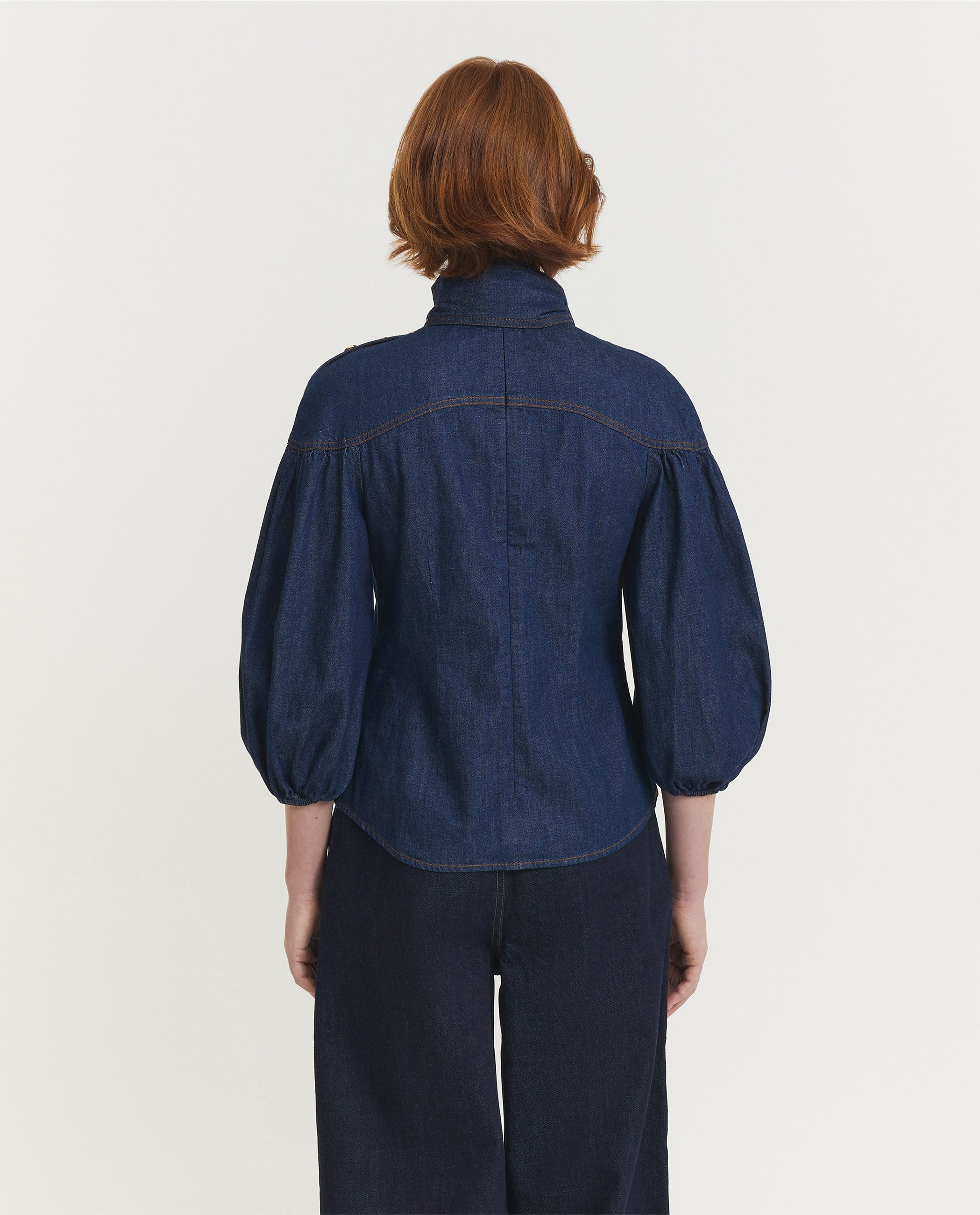 Denim Fitted Blouse - Donkerblauw