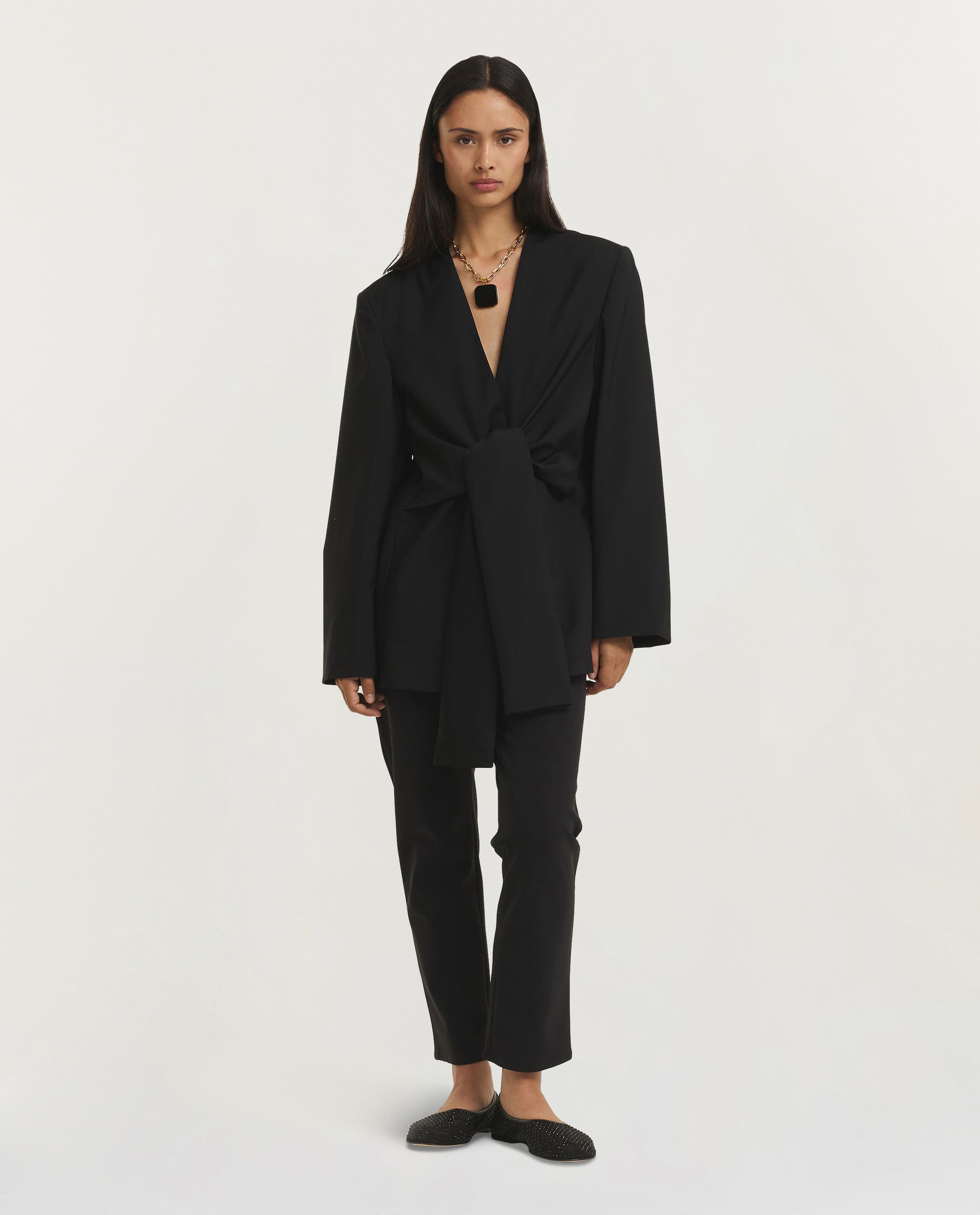 Sleeve Cinched Blazer Top - Zwart