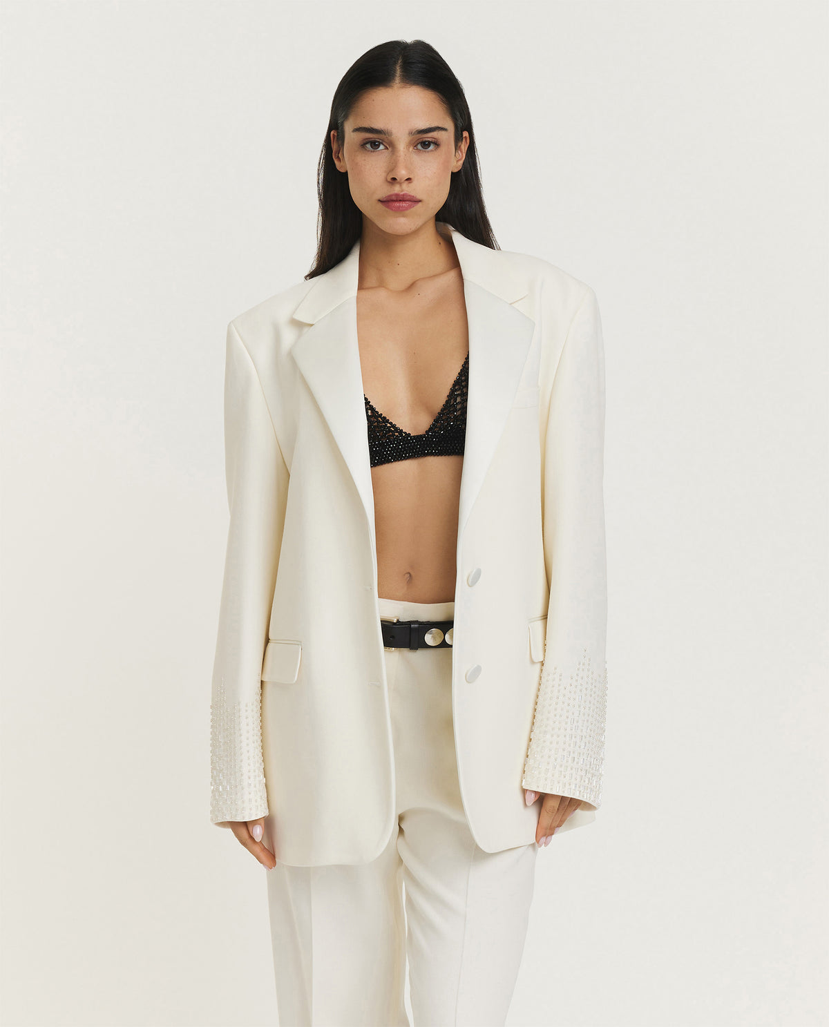 Wol-mix blazer met kralendetails