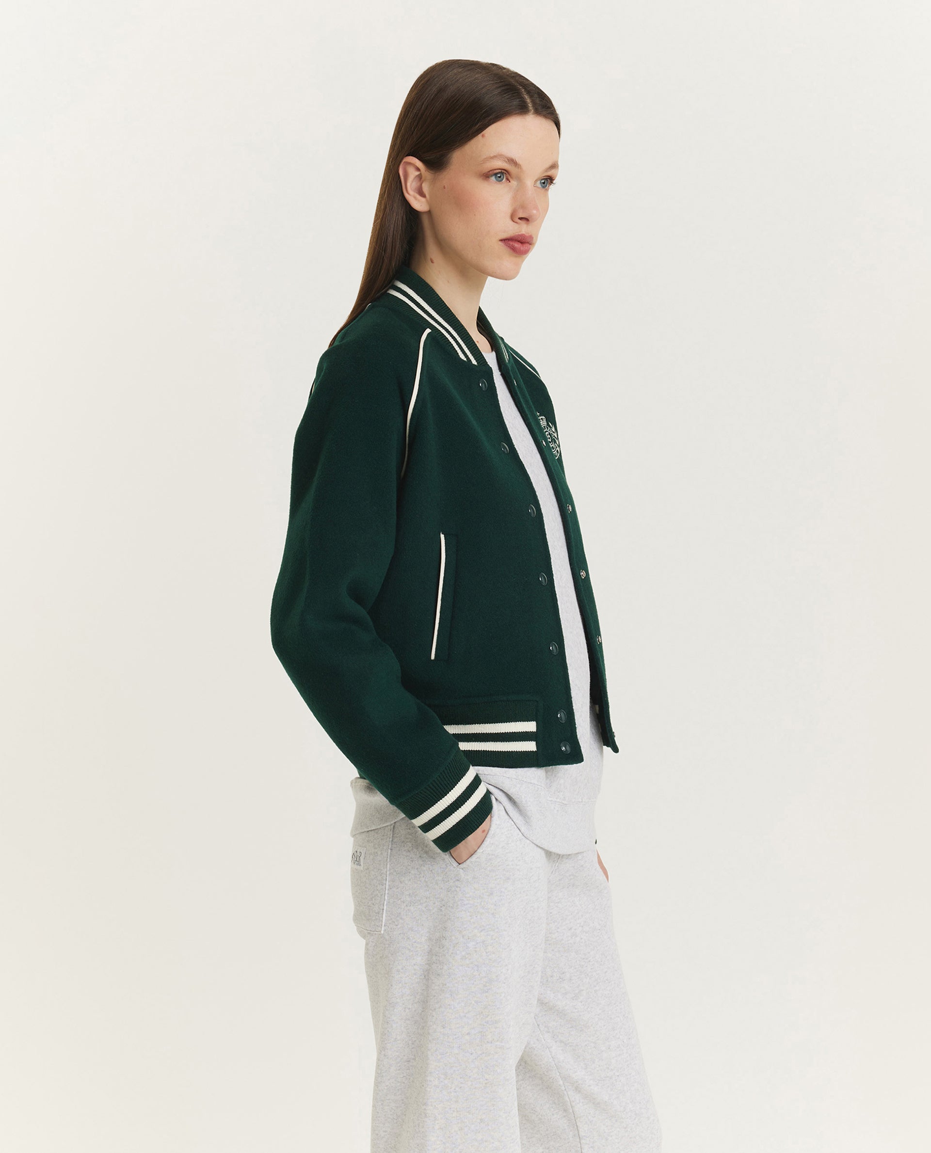 Wol Cashmere Varsity Jacket - Groen – Pauw Wol Cashmere Varsity Jacket - Groen – Pauw
