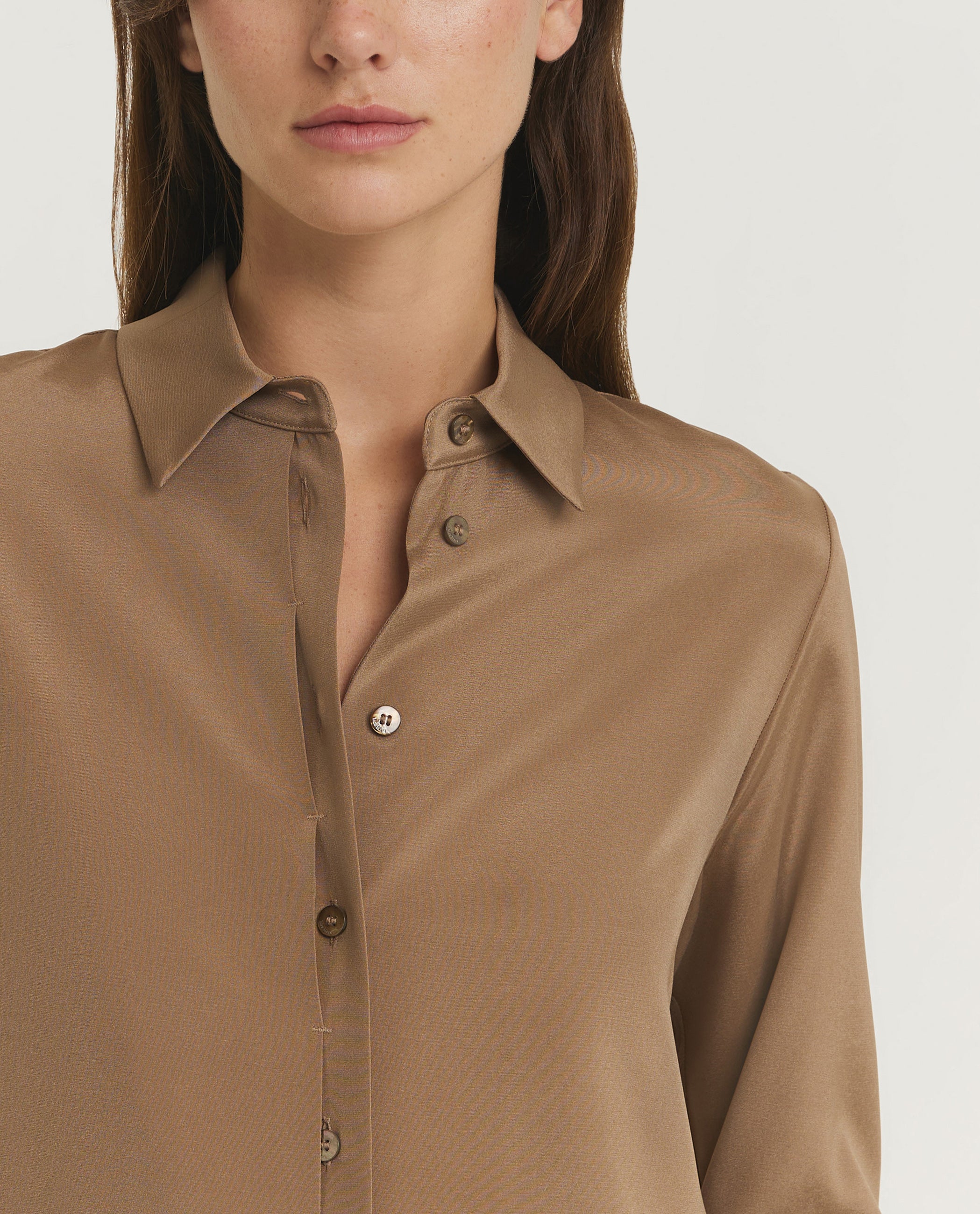 Zijden Avion Shirt - Lichtbruin