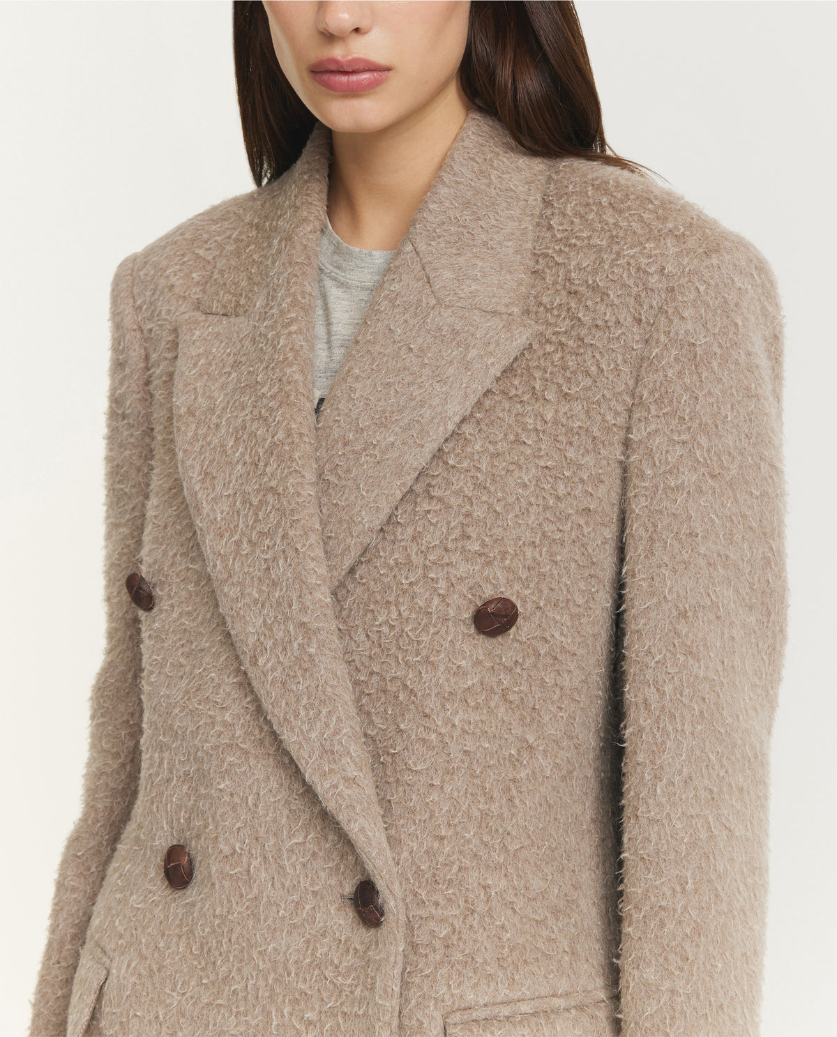 Shaggy Double Breasted Coat - Lichtbruin