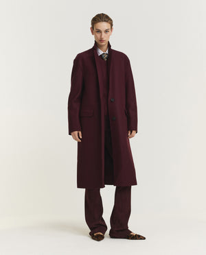 Ongevoerde Wollen Overjas - Rood