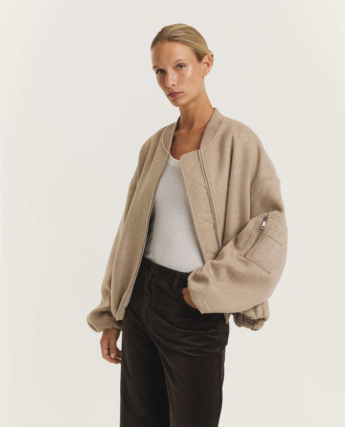 Pearl Wool Bomber Jacket