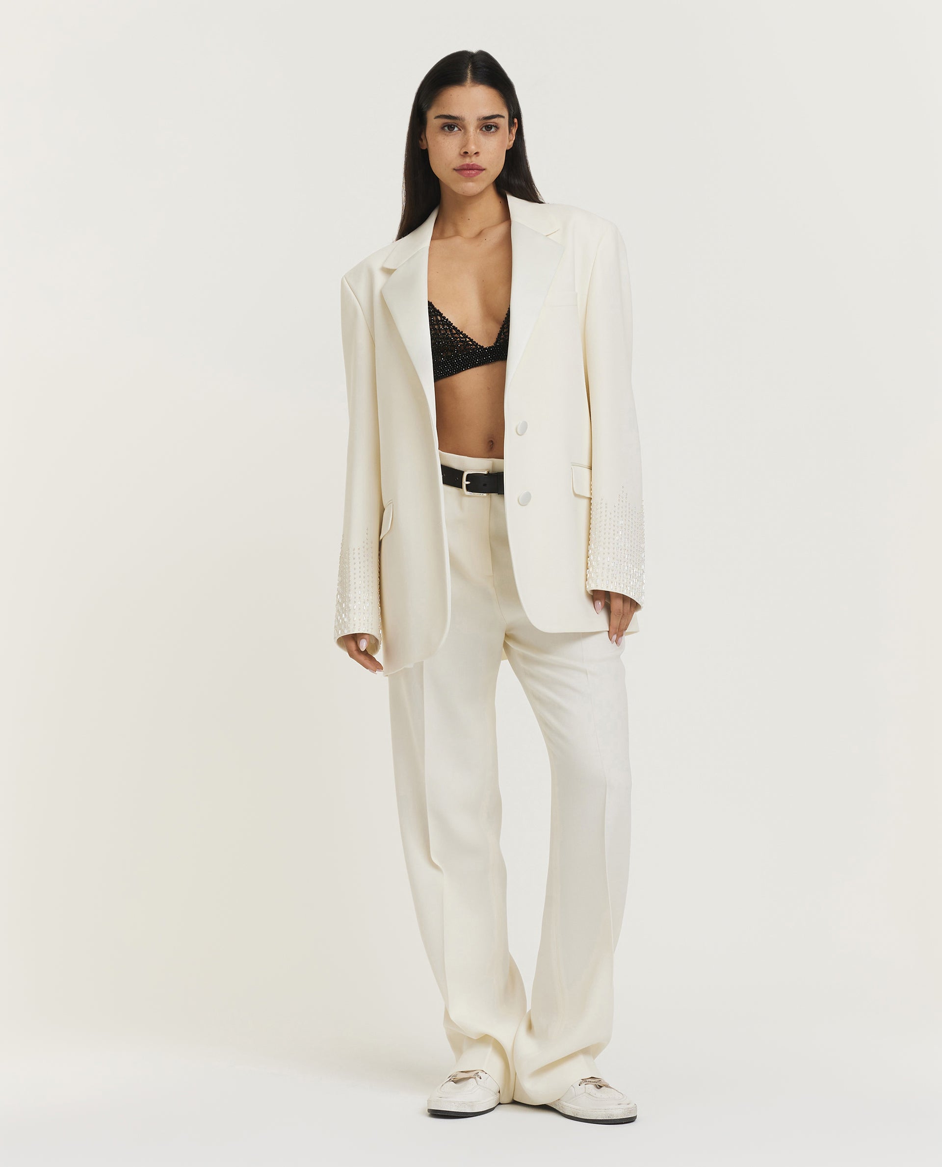 Wol-mix blazer met kralendetails