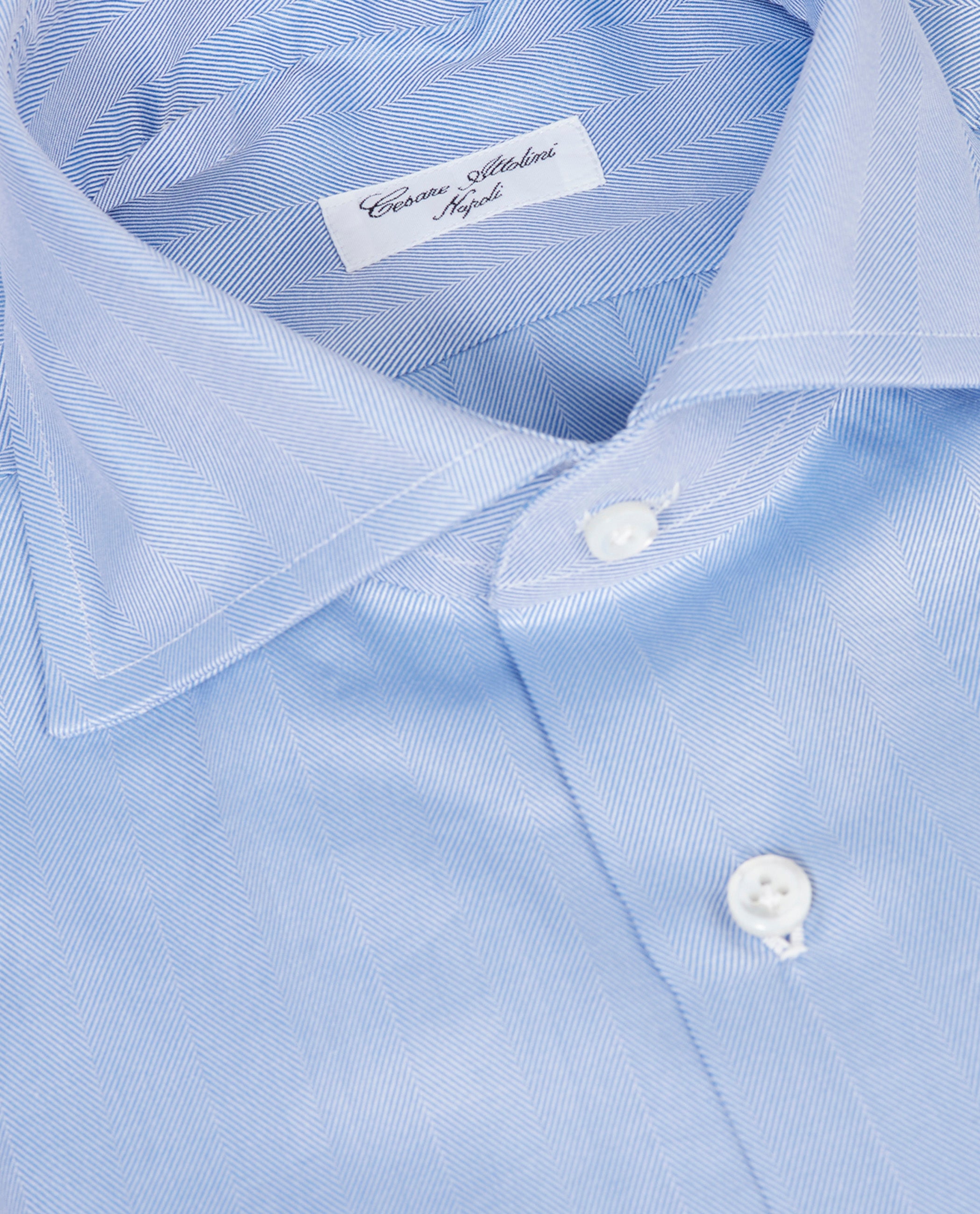 Katoenen Visgraat Shirt - Lichtblauw