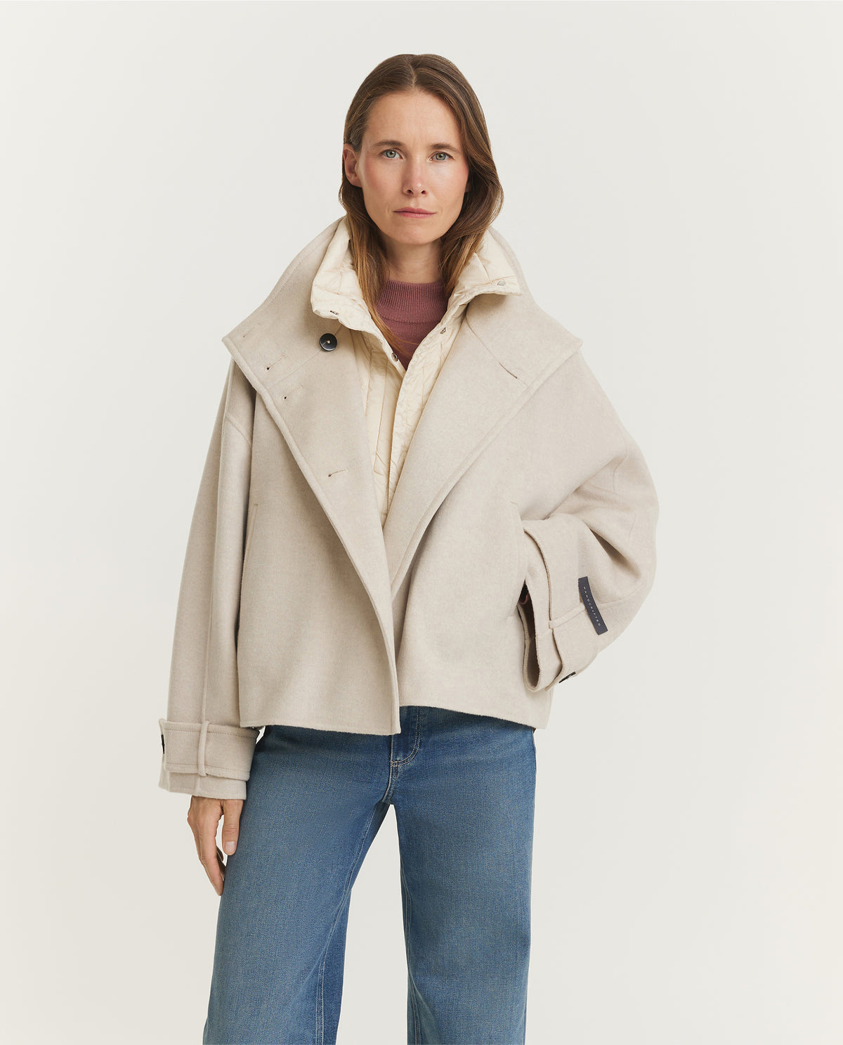 Wol Cashmere Raglan Jas - Ecru