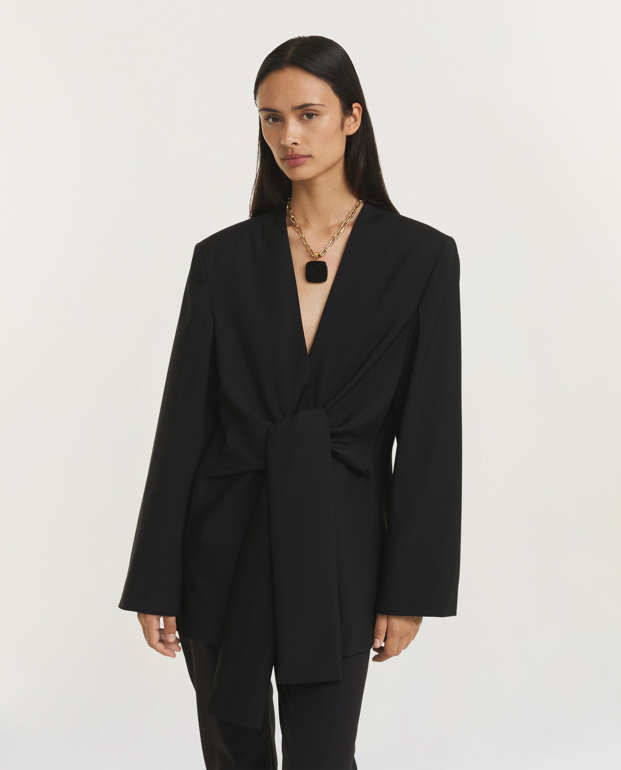 Sleeve Cinched Blazer Top - Zwart