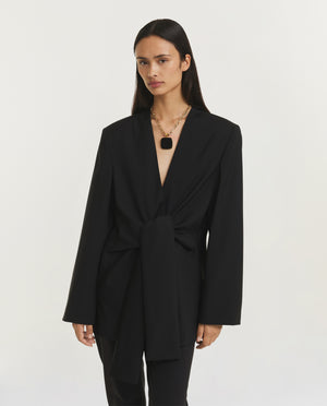 Sleeve Cinched Blazer Top - Zwart