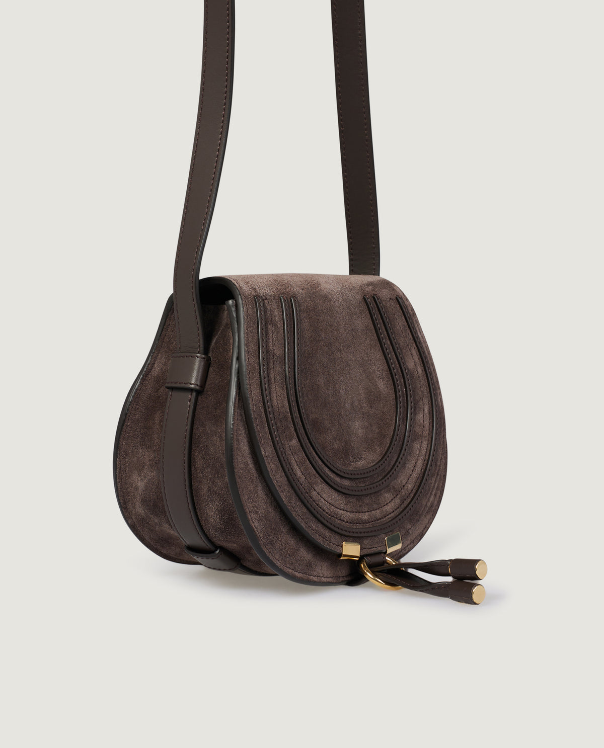 Small Suede Marcie Saddle Tas - Bruin