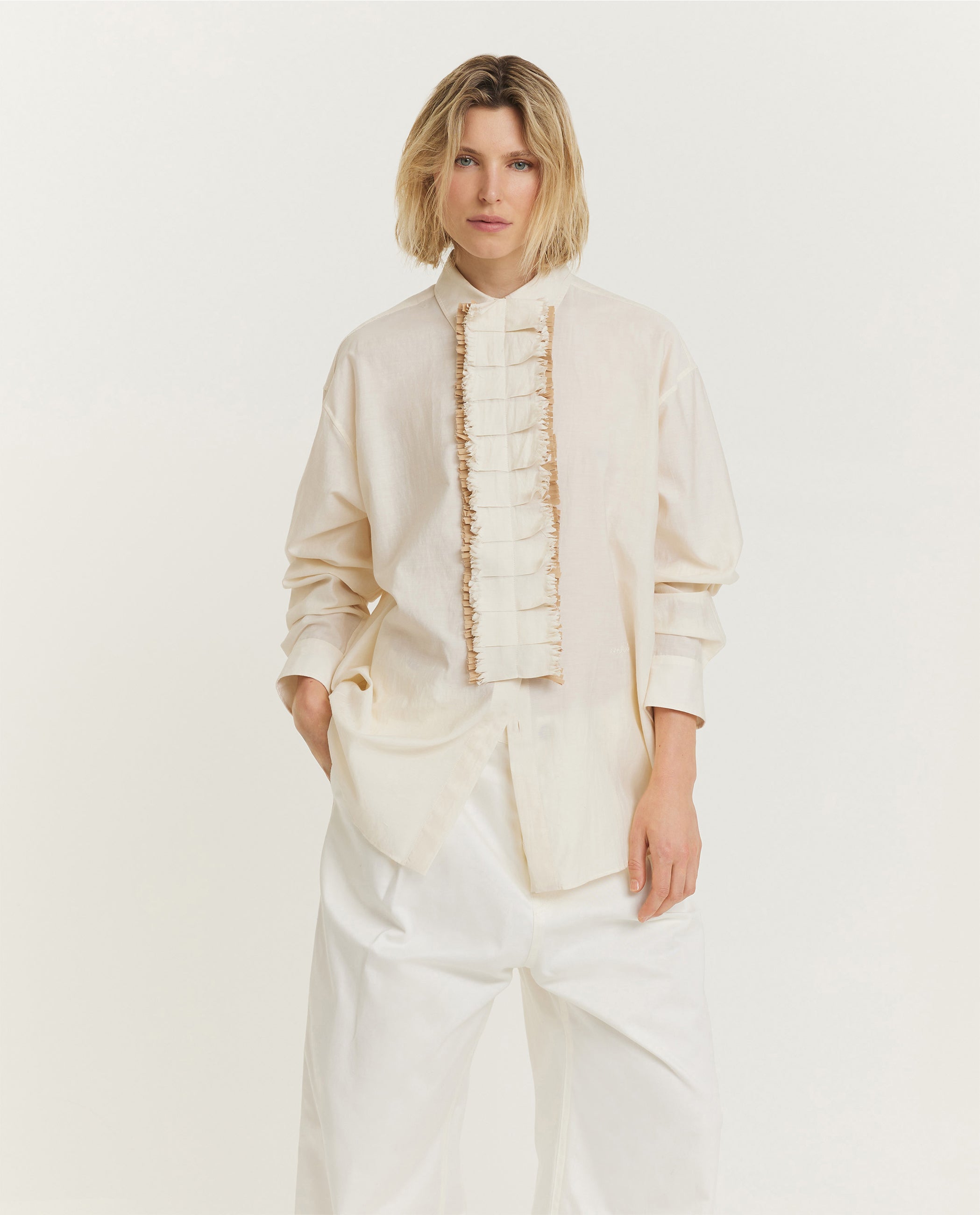 Twill Plastron Shirt - Ecru