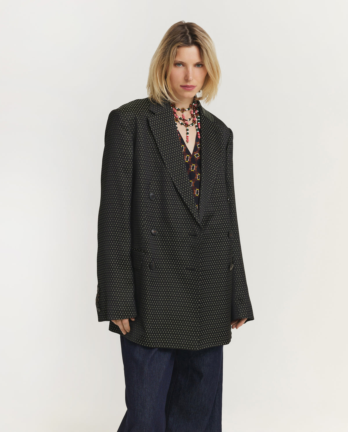 Oversized Jacquard Blazer - Zwart