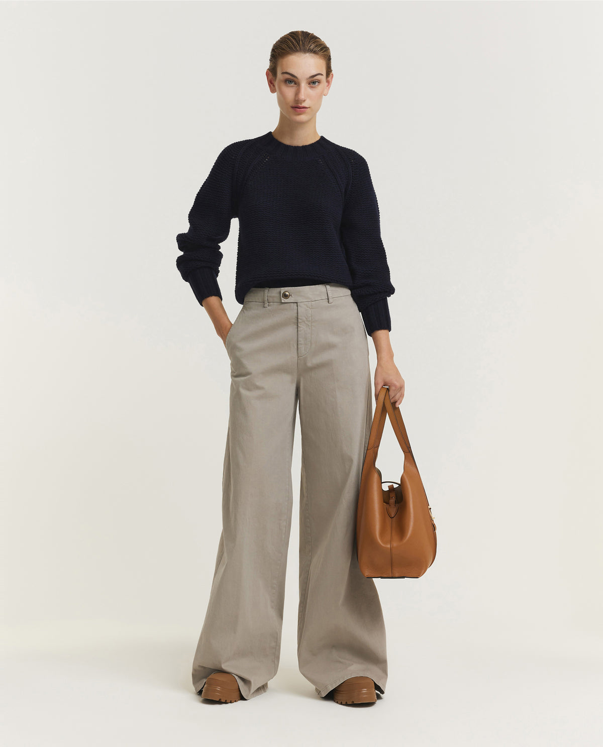 Katoenen Nina Broek - Lichtgrijs