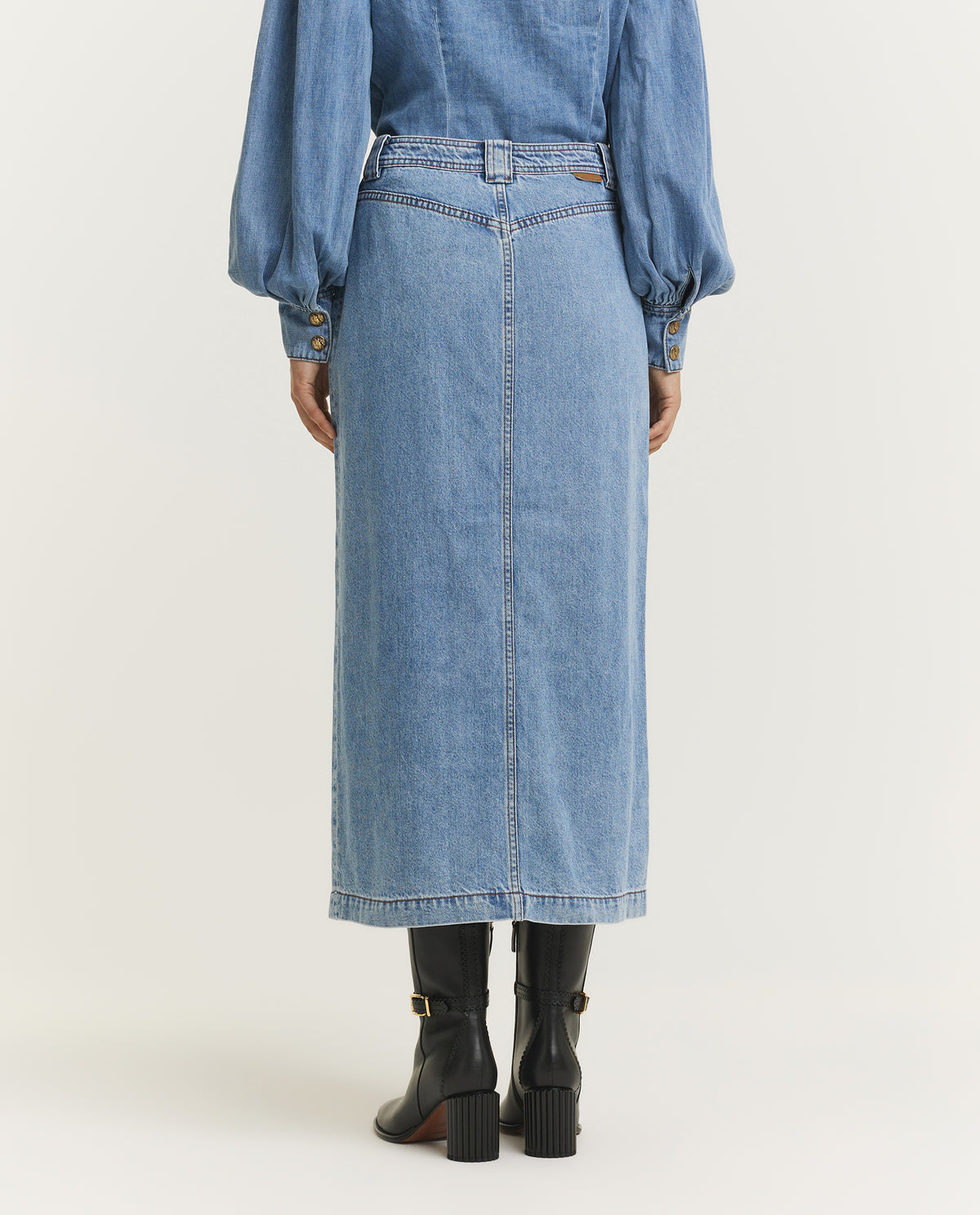 Denim Koker Midi-Rok - Lichtblauw